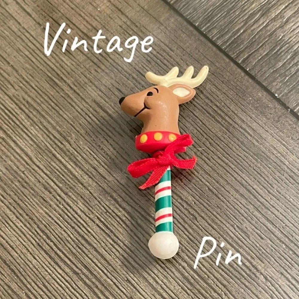 Vintage Hallmark Cards Festive Reindeer Candy Cane Brooch Lapel Pin Christmas